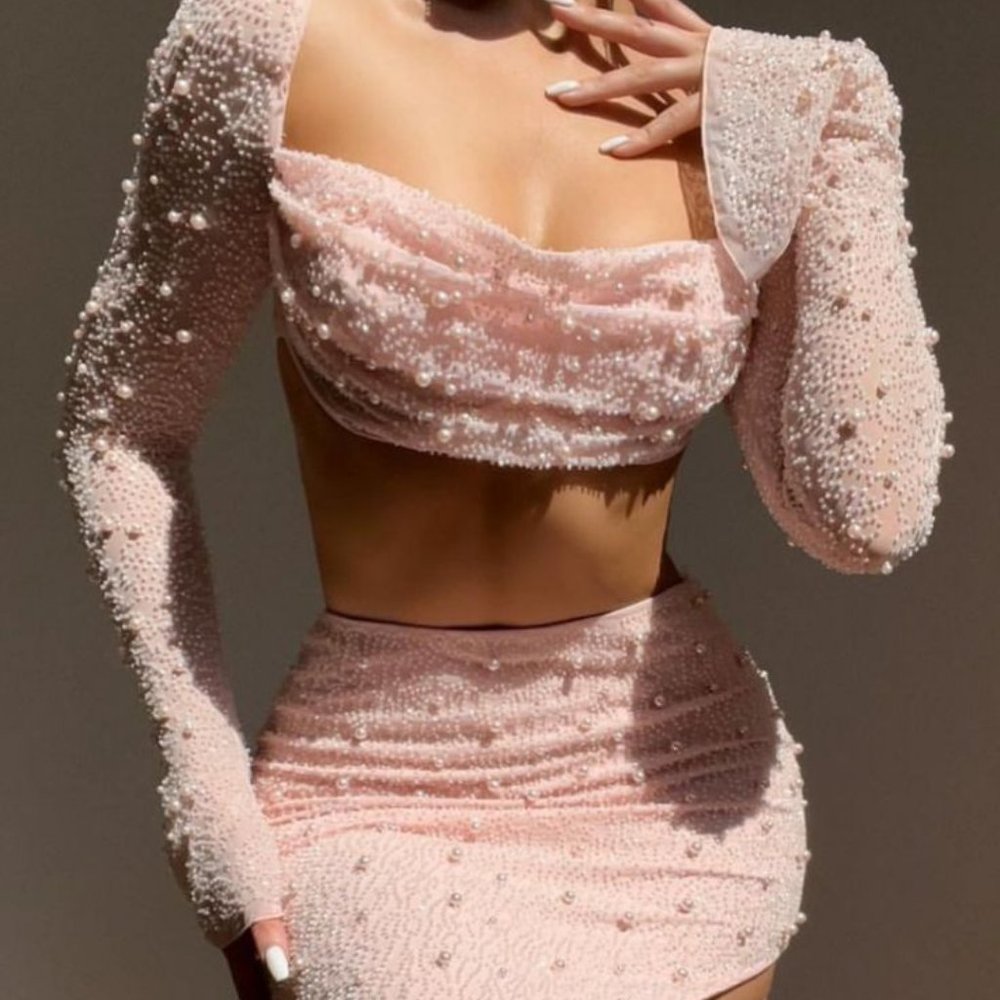 BNWT Oh Polly pink blush pearl coord set -  size8 - Picture 2 of 7